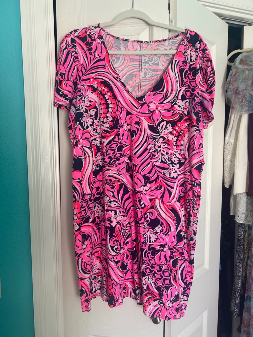 Lilly Pulitzer Pink & Navy Abstract Floral Midi Dress